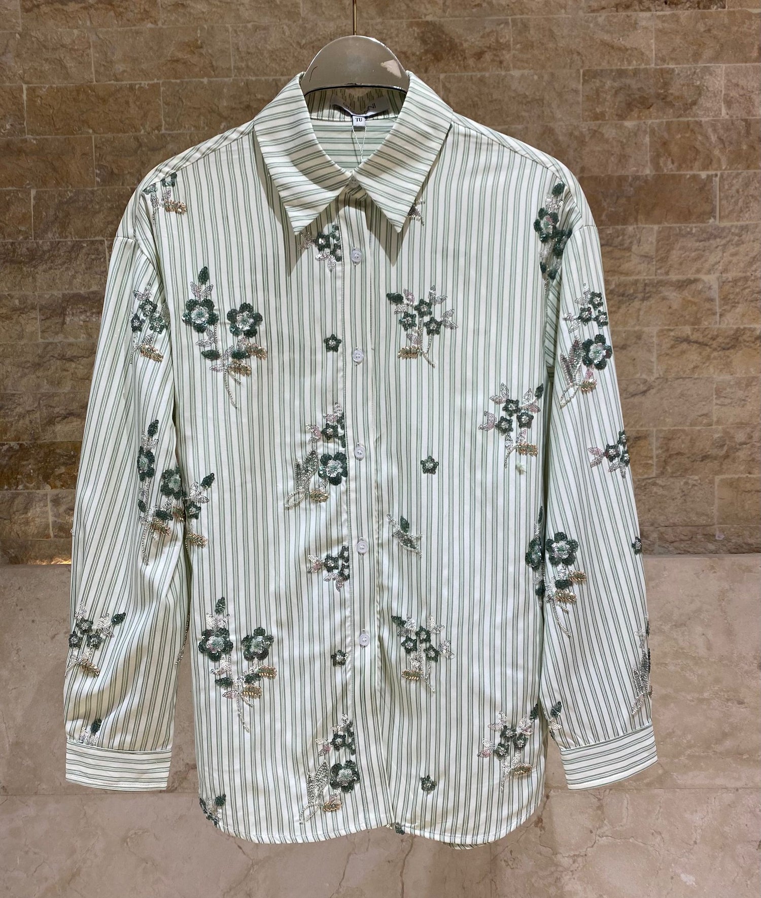 Anais Floral Embroidered Striped Shirt