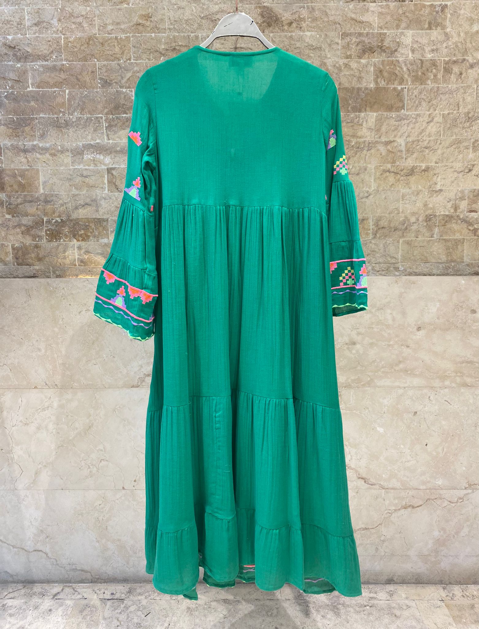 Apolo Embroidered Long Tiered Dress - Brown Loft