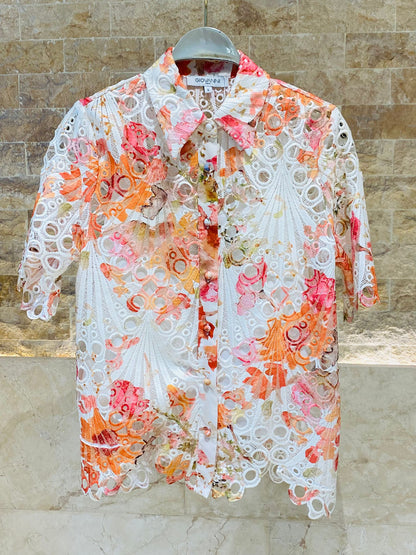 Audrey/Selma Embroidery Lace Shirt and Pants قميص وسروال من الدانتيل المطرز - Brown Loft
