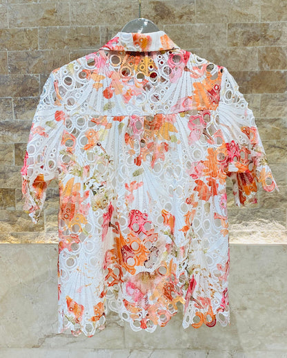 Audrey/Selma Embroidery Lace Shirt and Pants قميص وسروال من الدانتيل المطرز - Brown Loft