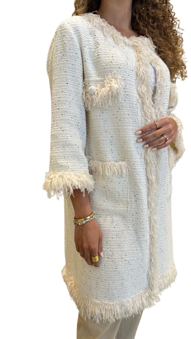 4SB/TD5/G751 Knitted Feather Long Coat محبوك ريشة معطف طويل