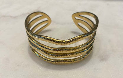 BRA2125050 Multi Layered Waves Open Cuff Bracelet - Brown Loft