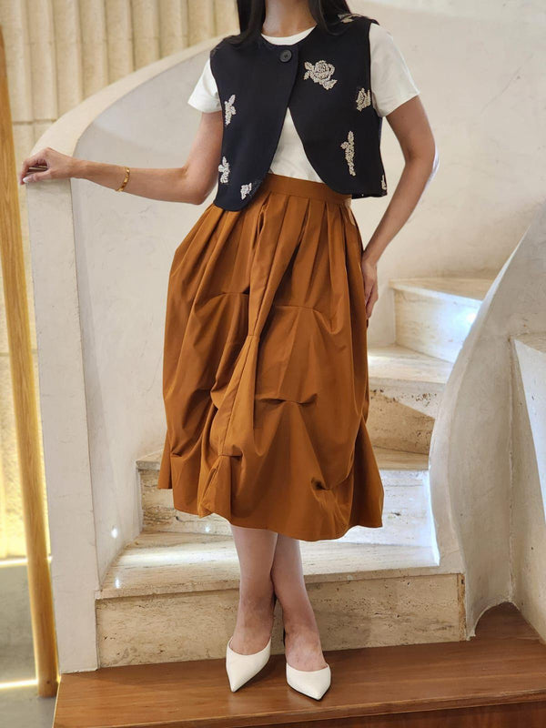 COB0S6001 (Pleated Gathered A Line Round Skirt) تجمع مطوي تنورة مستديرة بخط