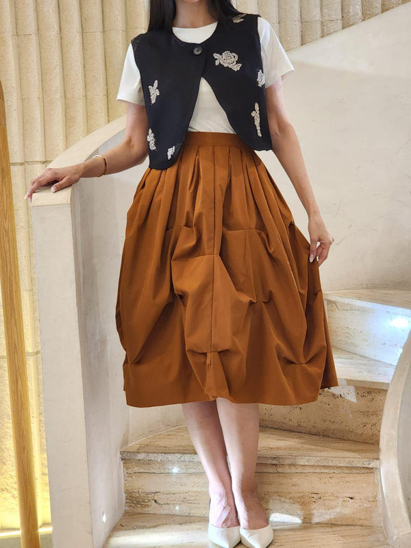 COB0S6001 (Pleated Gathered A Line Round Skirt) تجمع مطوي تنورة مستديرة بخط