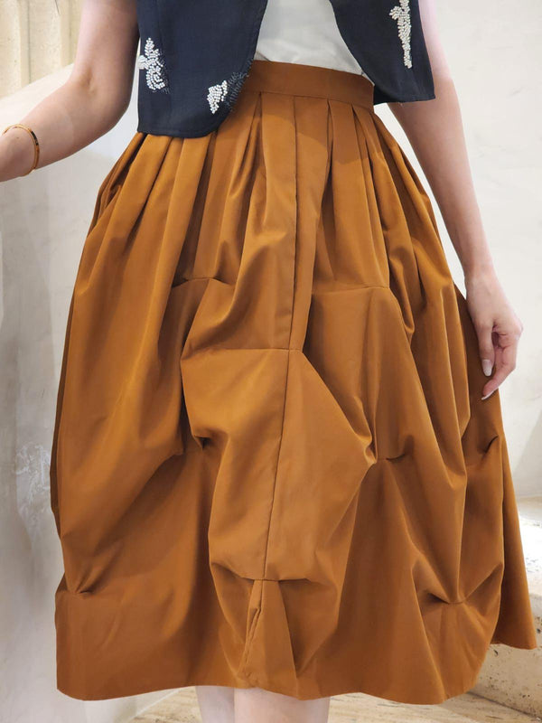 COB0S6001 (Pleated Gathered A Line Round Skirt) تجمع مطوي تنورة مستديرة بخط