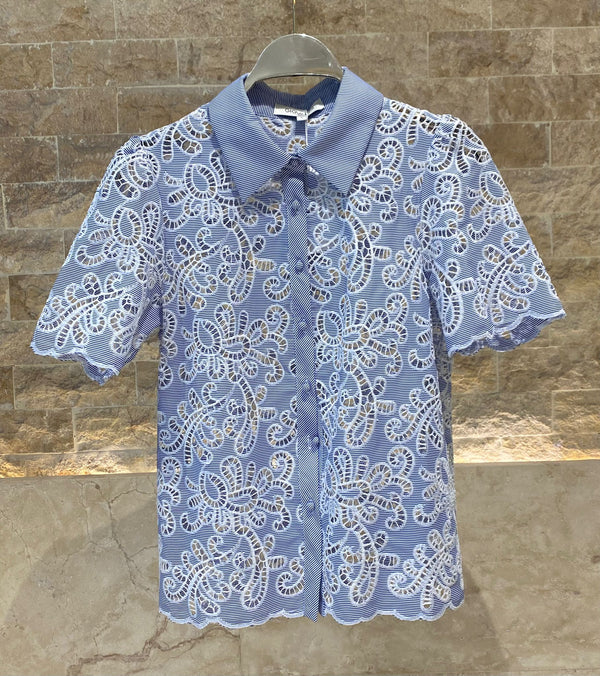 Billie/Lila Floral Embroidery Lace Cutwork Shirt and Skirt قميص وتنورة من الدانتيل المطرز بالزهور