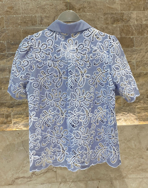 Billie/Lila Floral Embroidery Lace Cutwork Shirt and Skirt قميص وتنورة من الدانتيل المطرز بالزهور