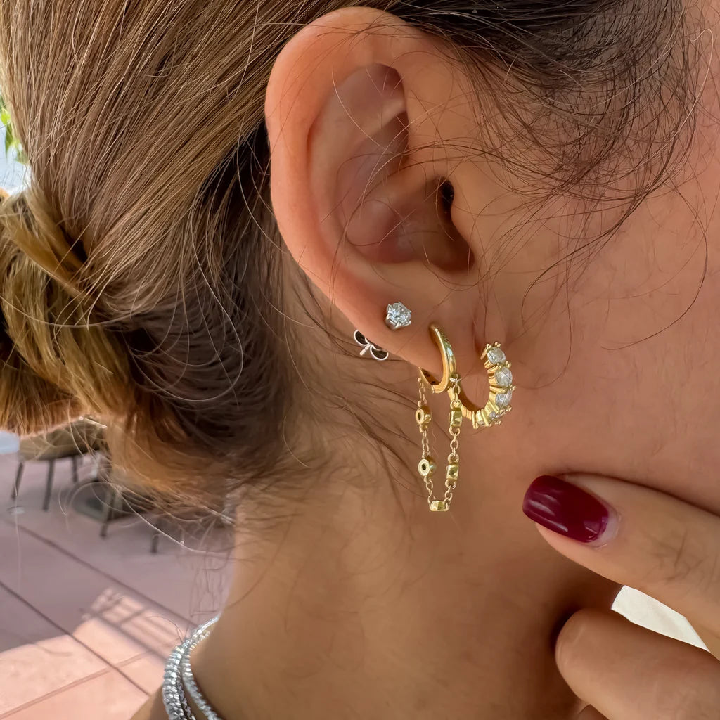 Moissanite Hoop Earrings - Huggie Design in Gold Plated Silver - Brown Loft
