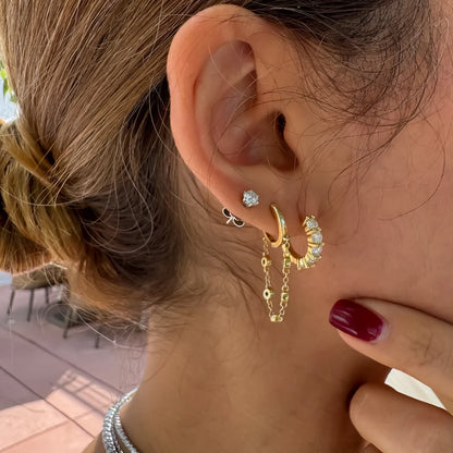 Moissanite Hoop Earrings - Huggie Design in Gold Plated Silver - Brown Loft