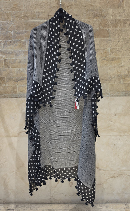 C20179 Herringbone Dot Pompom Scarf