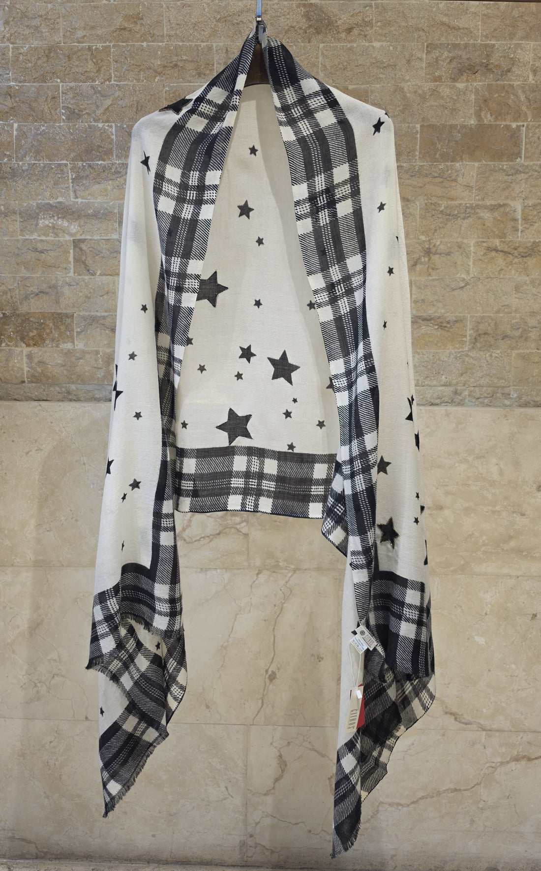C23455 Star Border Checkered Scarf