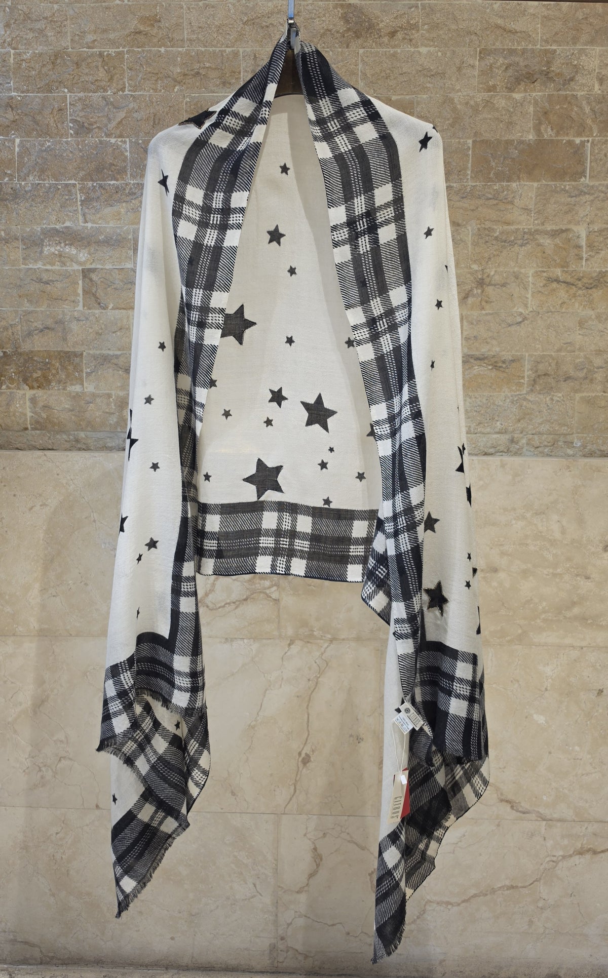 C23455 Star Border Checkered Scarf