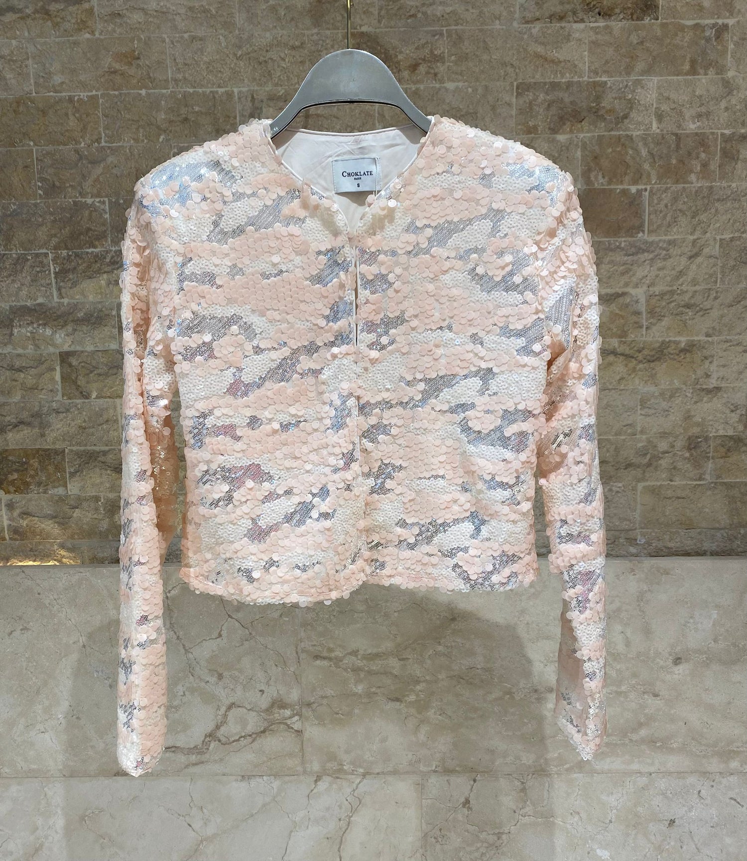 CK08378 Cropped Sequined Jacket