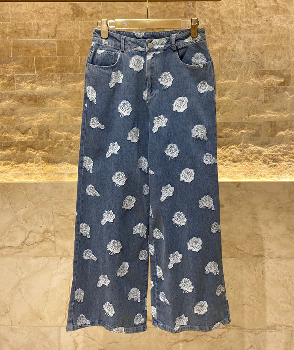 COBDP6003 (Retro Rose Print Washed Pants) الرجعية روز طباعة السراويل المغسولة