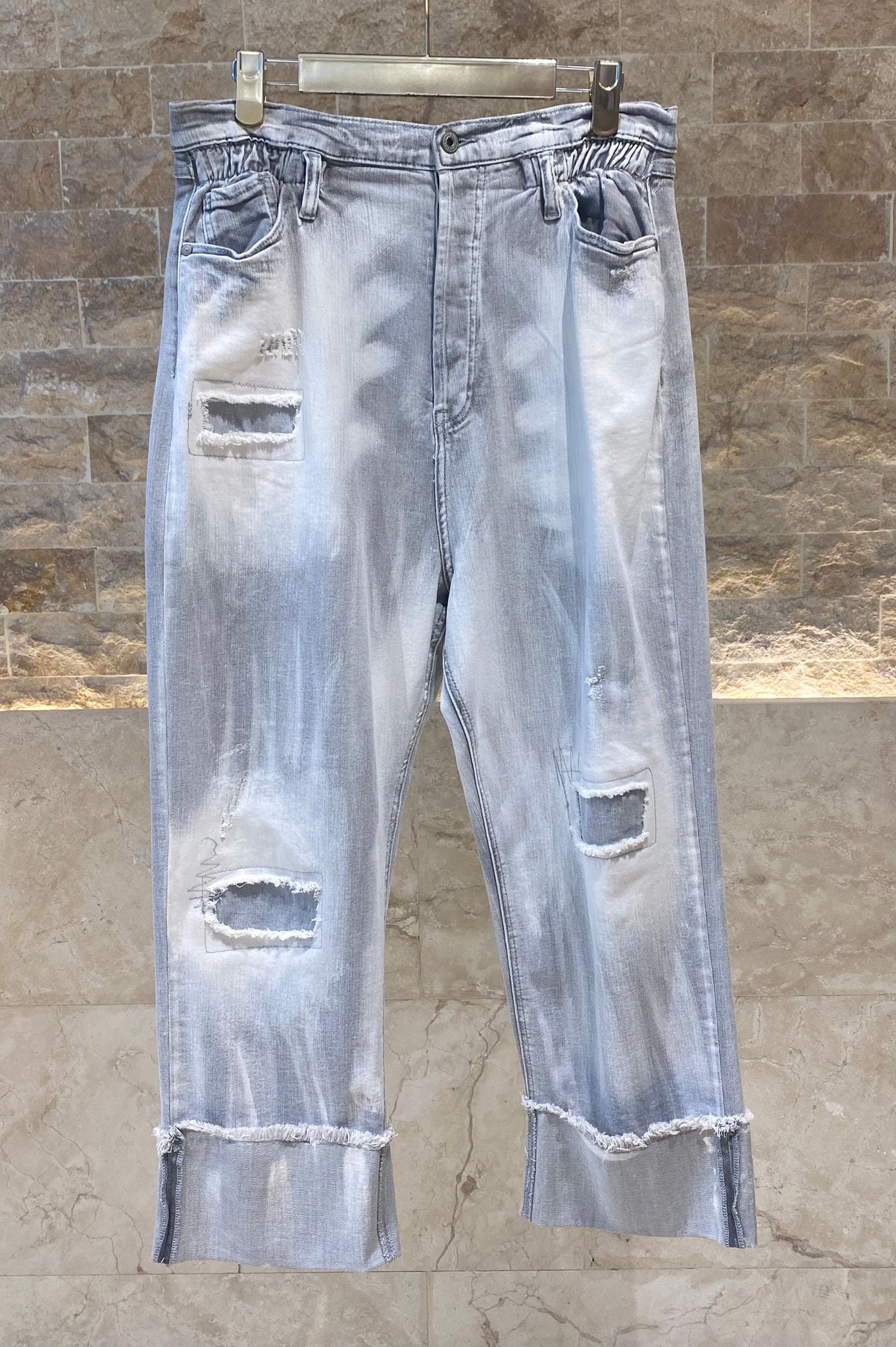 CSW1293 Buttoned Stretchable High Waist Ripped Denim Pants - Brown Loft