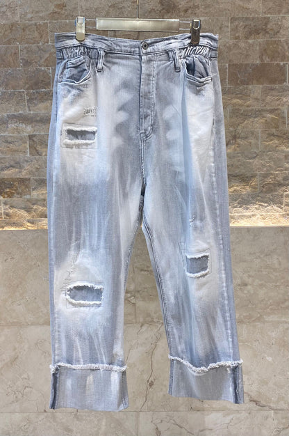 CSW1293 Buttoned Stretchable High Waist Ripped Denim Pants - Brown Loft
