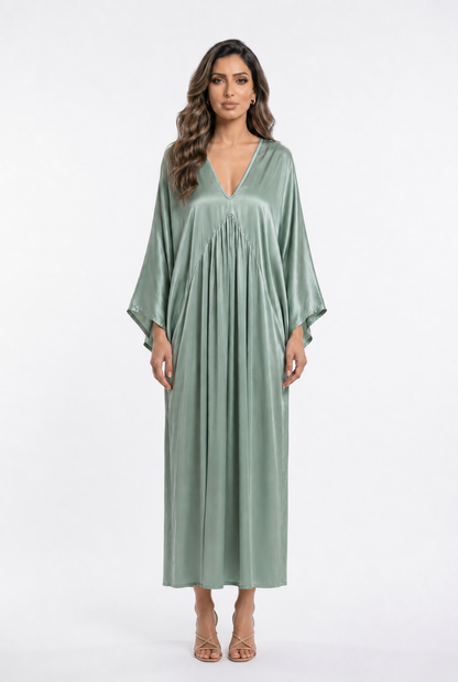 DB90611VS-2 Deep V Neck Satin Maxi Dress