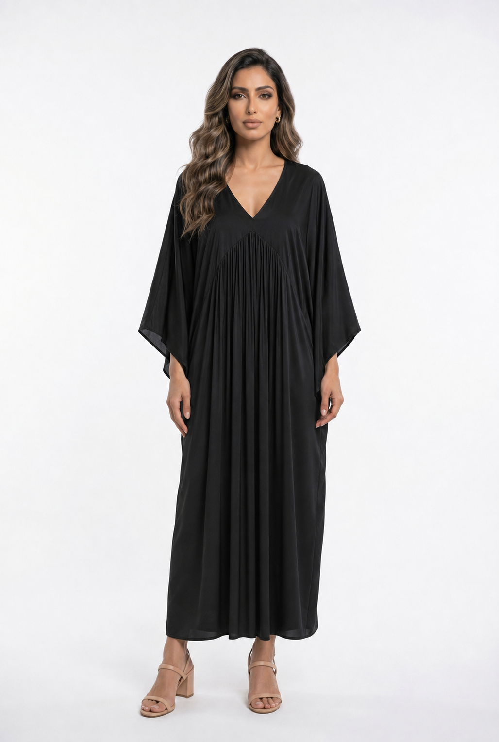 DB90611VS-2 Deep V Neck Satin Maxi Dress