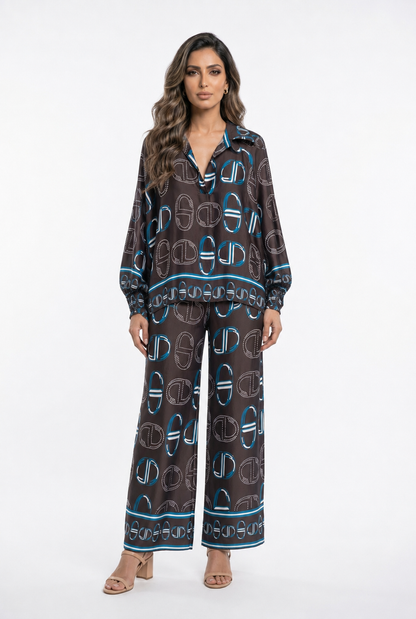 KD7365/6637VS-43 Chain Link Pattern Satin Shirt and Pants