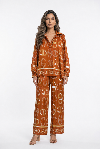 KD7365/6637VS-43 Chain Link Pattern Satin Shirt and Pants