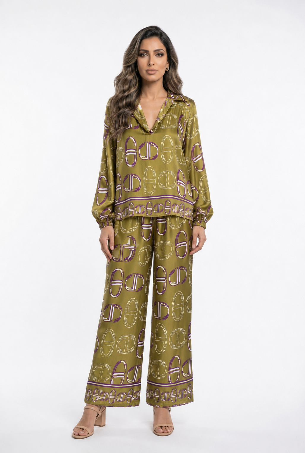 KD7365/6637VS-43 Chain Link Pattern Satin Shirt and Pants