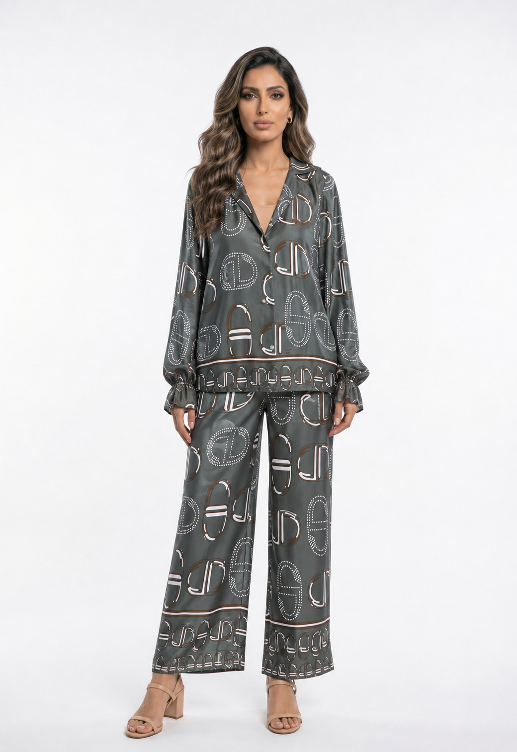 KD7365/6637VS-43 Chain Link Pattern Satin Shirt and Pants