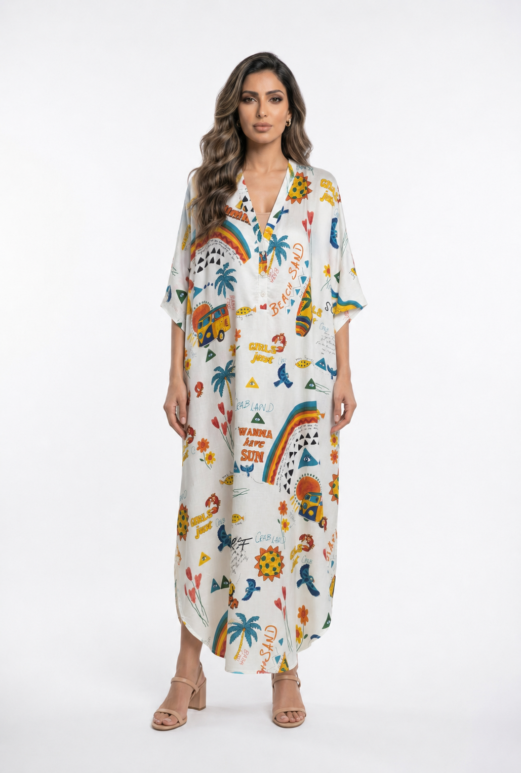 67958-0303 Summer Themed Graphic Print Tunic Dress