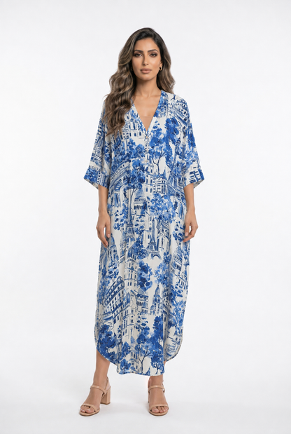 67983-0502 Architectural Toile-de-Jouy Print Tunic Dress