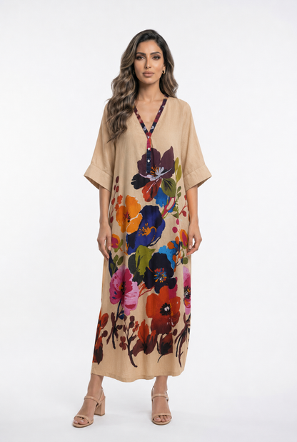 67983-1351  Colorful Botanical Blooms Print Tunic Dress