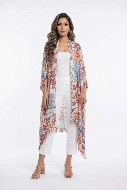67926-1303 Lightweight Floral Scarf with tassel