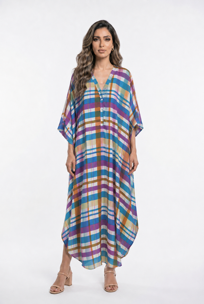 67955-0421 Multicolored Plaid Print Tunic Dress