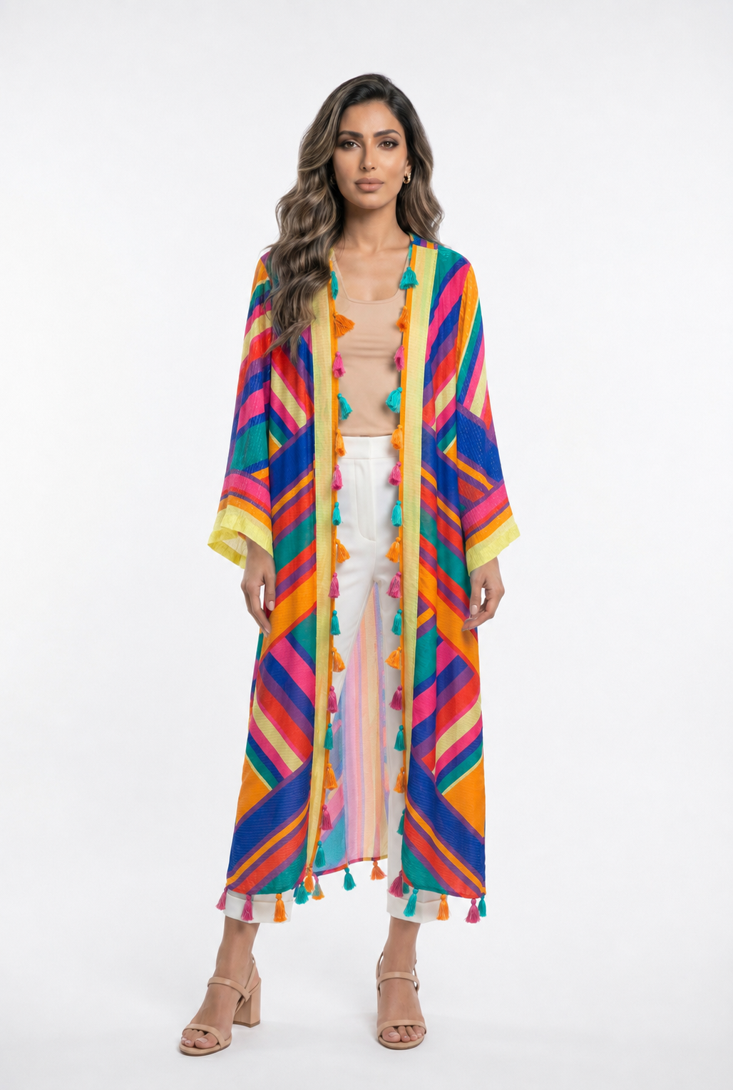 Emiliana Geometric Rainbow Stripes Relaxed Cardigan
