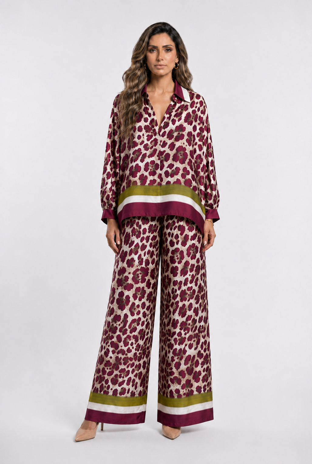 Leopard Printed Satin Top and Pants Set KD9233/7789VS-42
