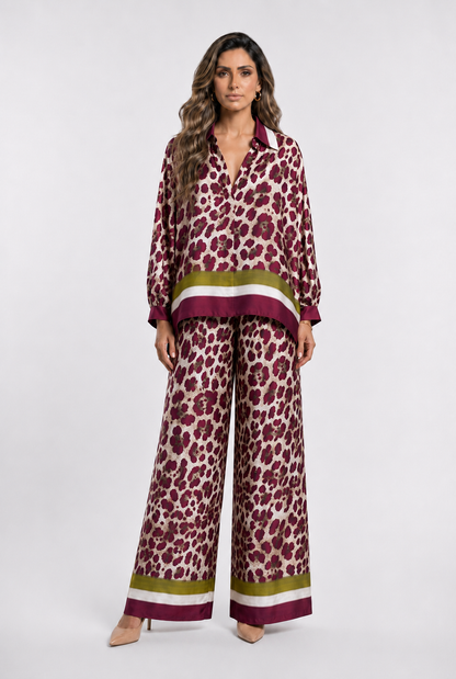 Leopard Printed Satin Top and Pants Set KD9233/7789VS-42