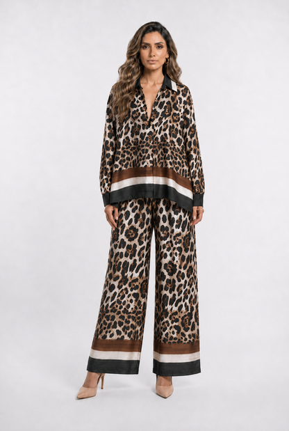 Leopard Printed Satin Top and Pants Set KD9233/7789VS-42