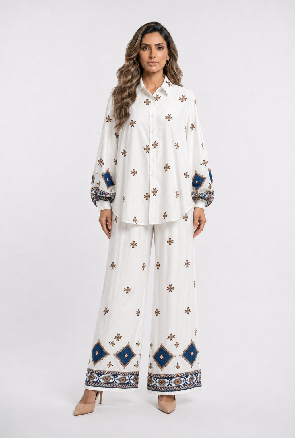 Star Embroidered Cotton Shirt and Pants Set TDM50722/27224