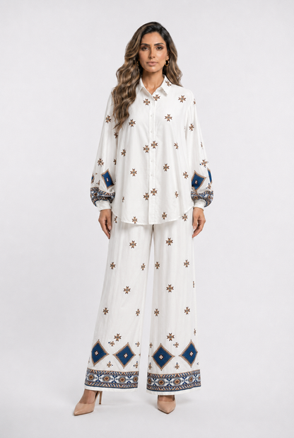 Star Embroidered Cotton Shirt and Pants Set TDM50722/27224