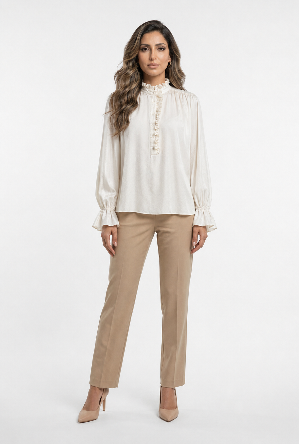 Ruffled Neckline Oversized Top DB3583