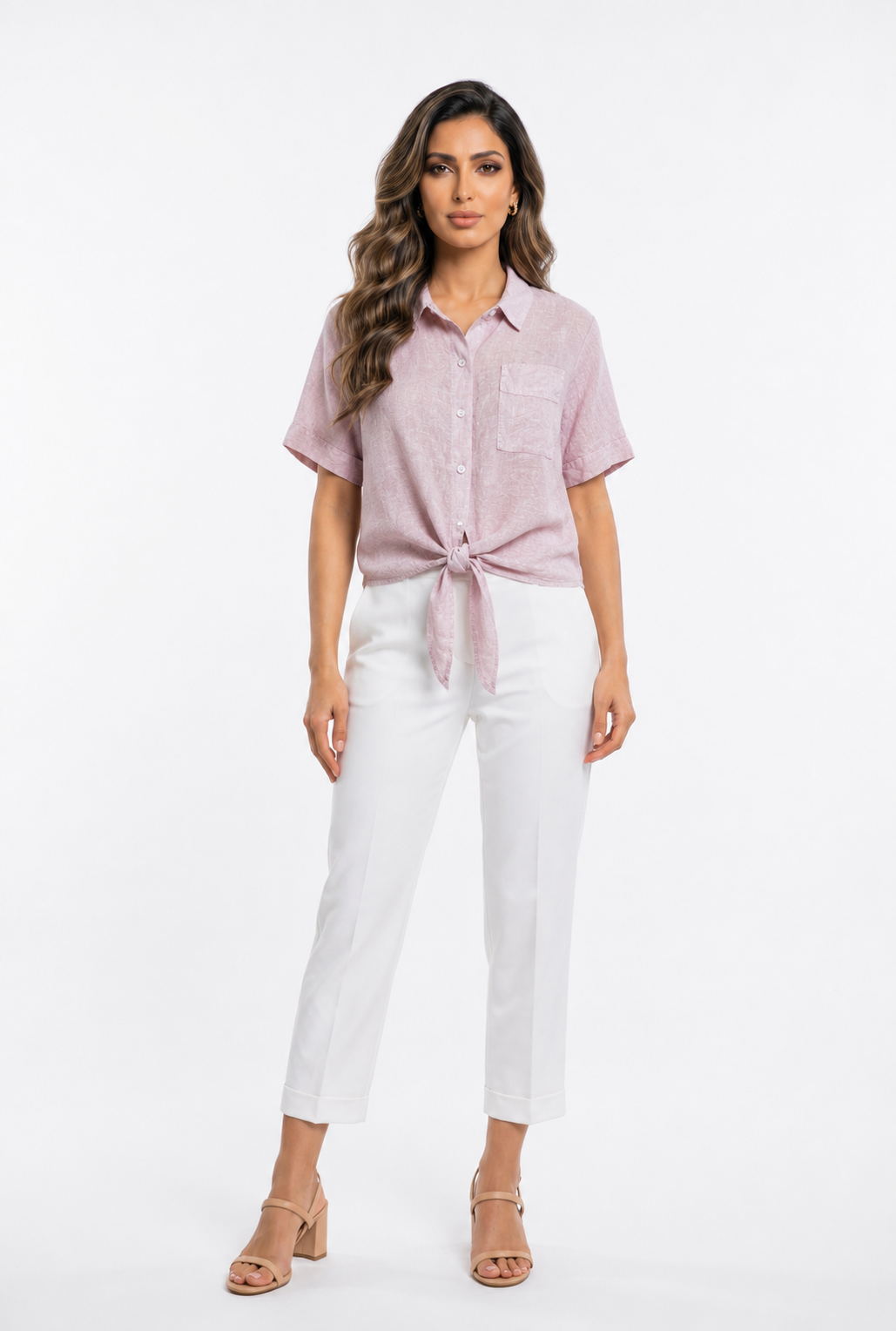 Linen Blend Crop Shirt TDM29719L