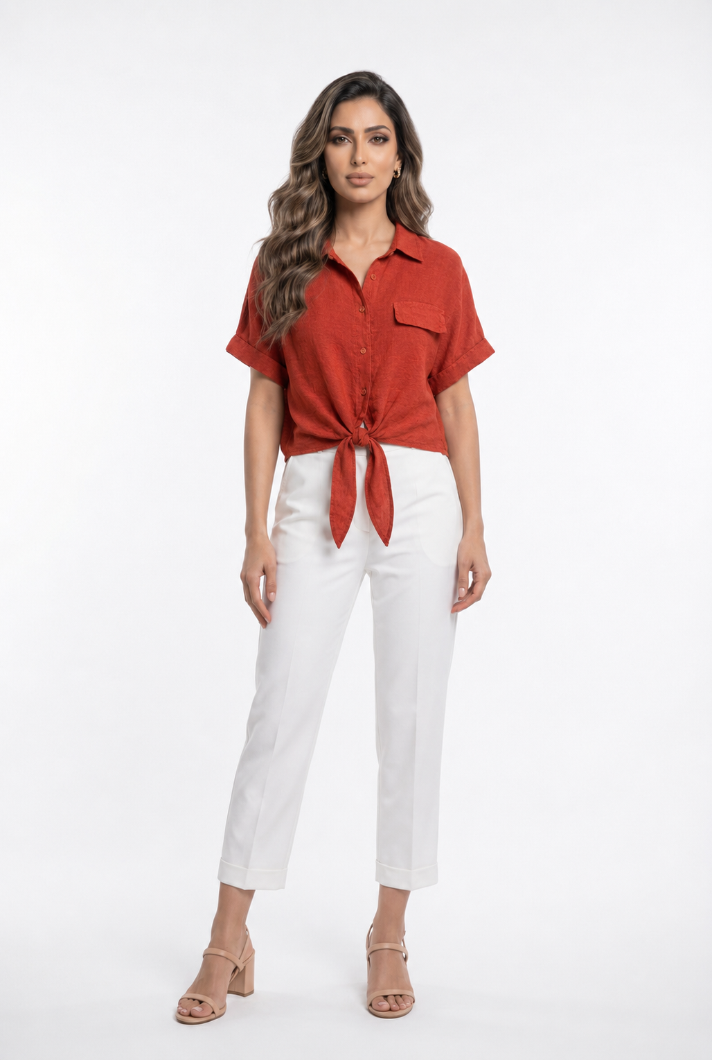 Linen Blend Crop Shirt TDM29719L