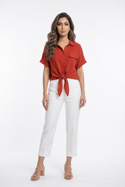 Linen Blend Crop Shirt TDM29719L