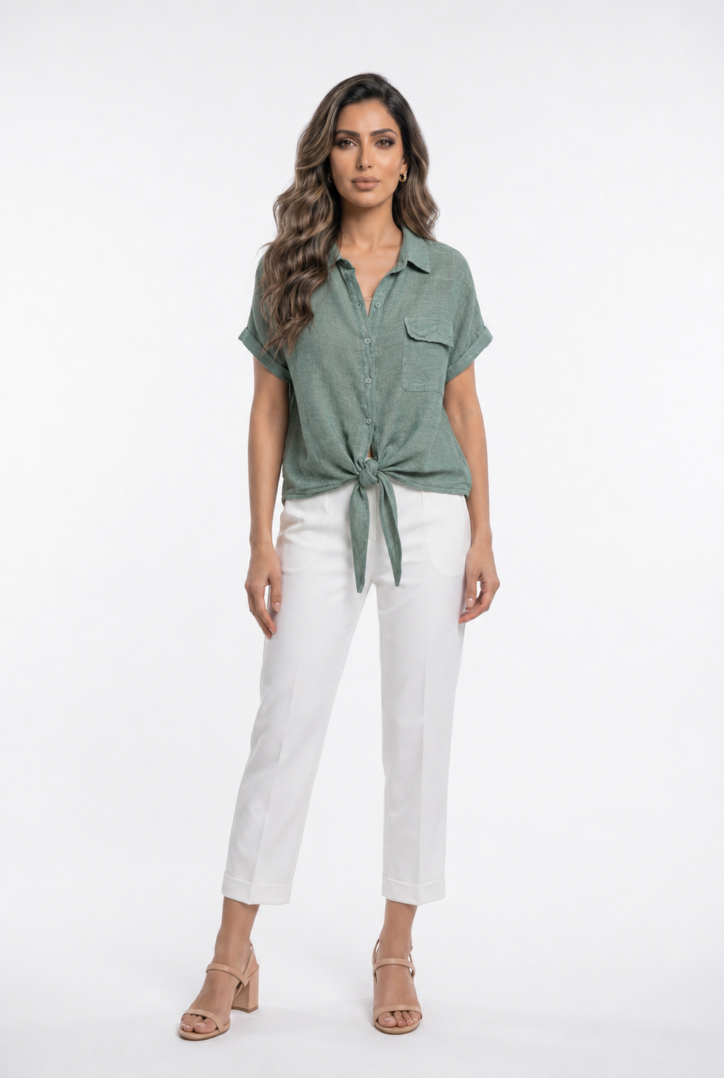 Linen Blend Crop Shirt TDM29719L