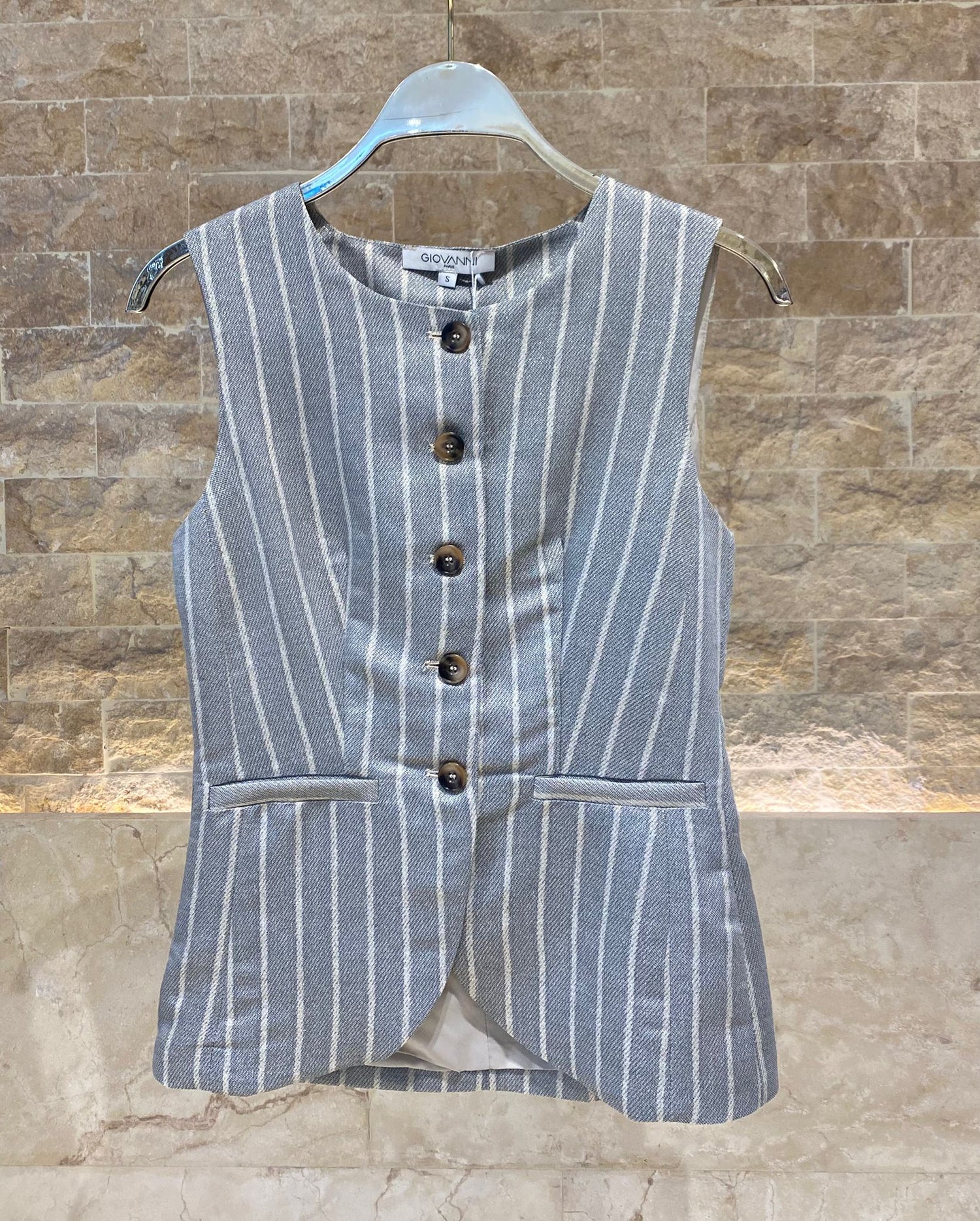 Conny Pinstripe Sleeveless Waistcoat صدرية بلا أكمام مخططة