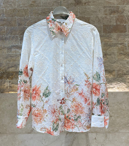 Delia Embroidered Oversized Shirt قميص مطرز واسع - Brown Loft