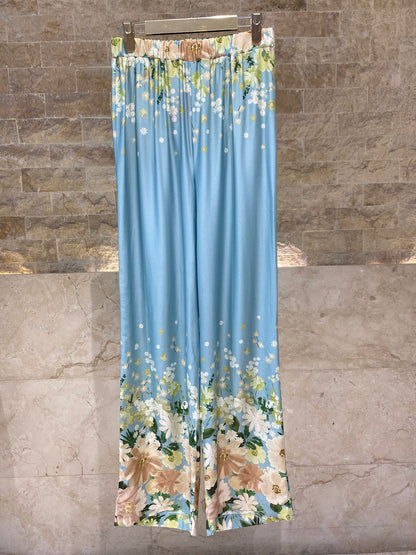 Dulce Satin Floral Pants - Brown Loft