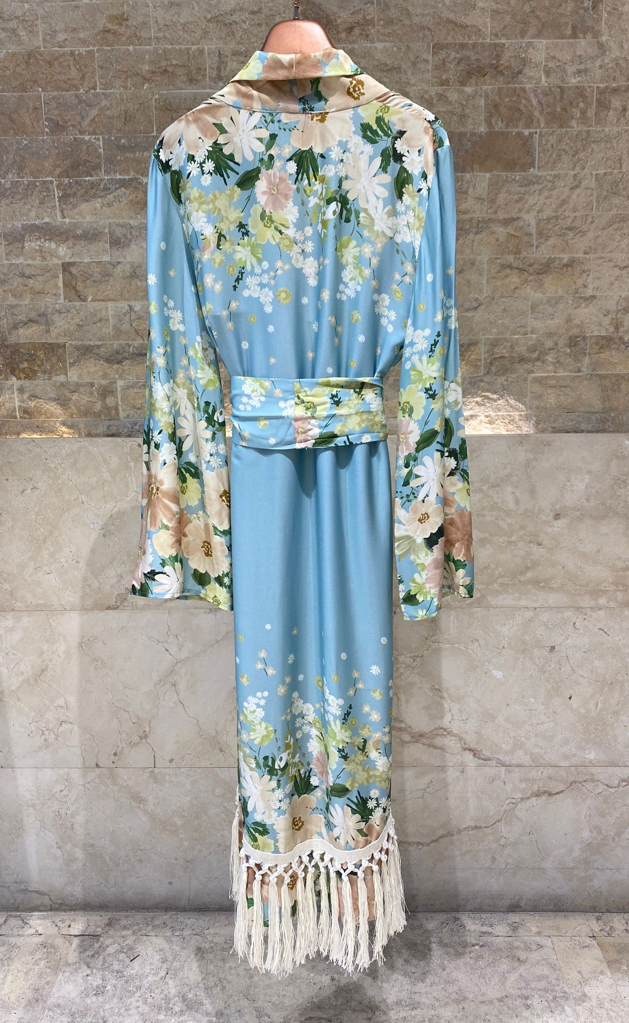 Dulce Kimono Satin Belted Long Kimono - Brown Loft