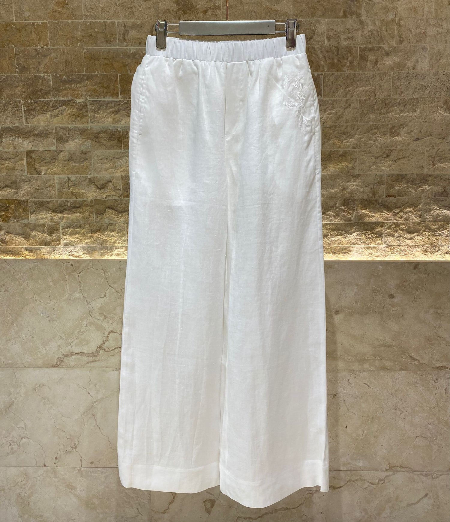 EA-25S-857 Elastic Waistband Wide Leg Linen Pants - Brown Loft