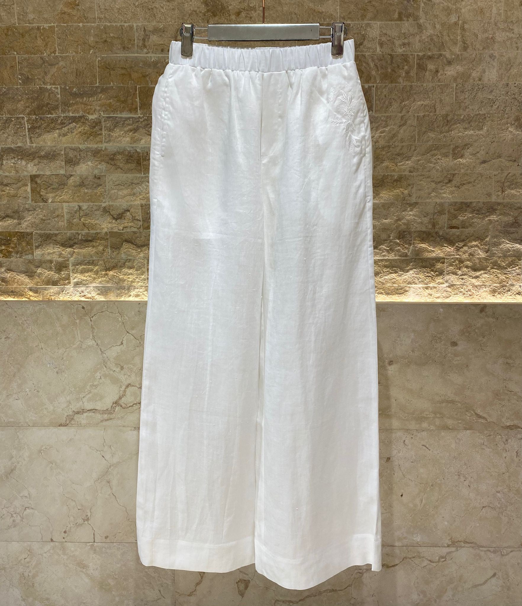 EA-25S-857 Elastic Waistband Wide Leg Linen Pants - Brown Loft
