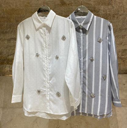 Striped Beaded Long Back Shirt Eliane