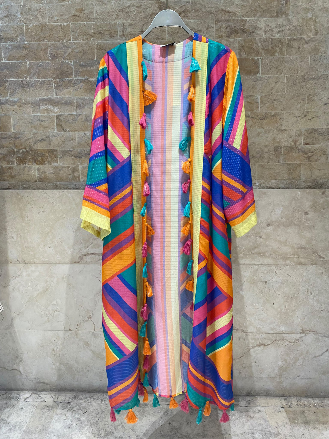Emiliana Geometric Rainbow Stripes Relaxed Cardigan
